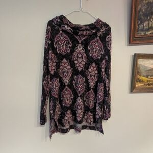 Chicos Zenergy 1 Women's 8/10 Cowl Neck Knit Top Sleeve Ribbed Soft Paisley 22